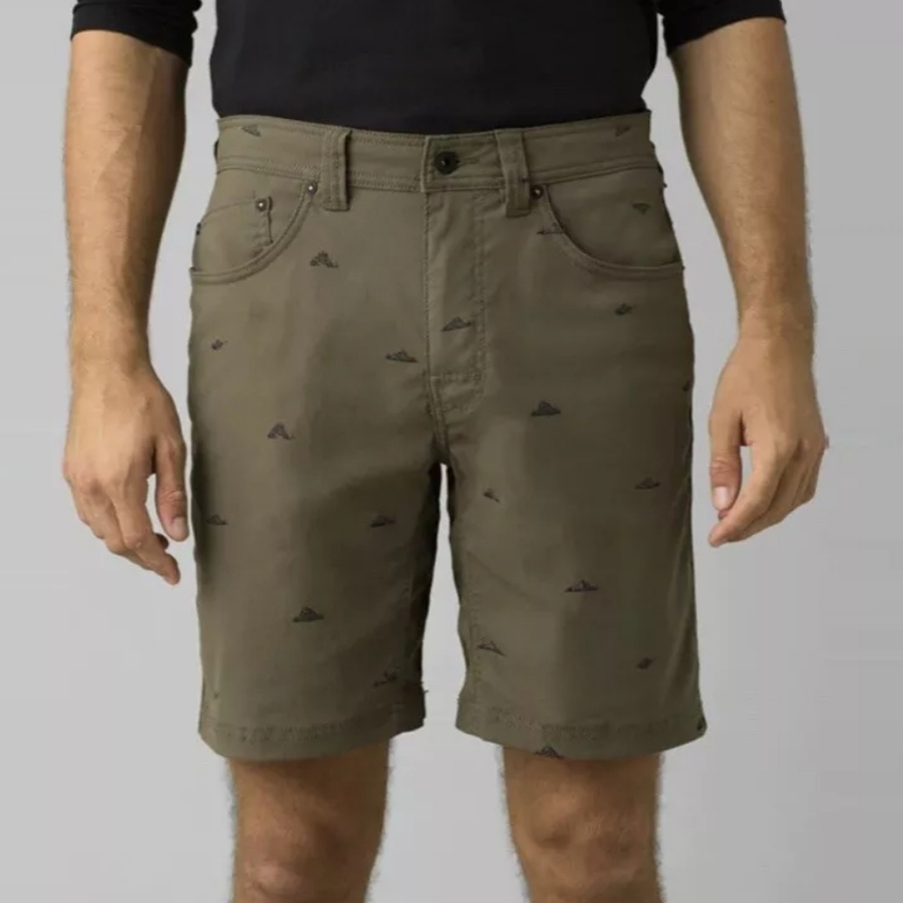 Prana Brion Shorts Men’s 30 Slate Green Crux Rock 11” Inseam Mountain Print New